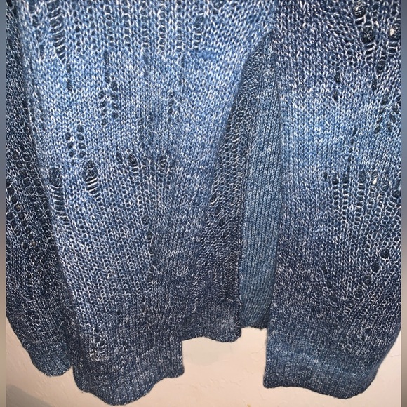 Womens Knit Cardigan Womens Blue Eyelet Long Sleeve Side Slit Sz Lg Fits XL-1X - Picture 8 of 12